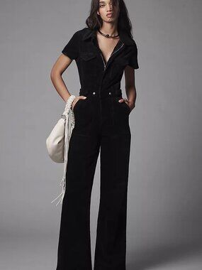 GOOD AMERICAN~Fit For Success Denim Jumpsuit~BLACK NEW Size MEDIUM